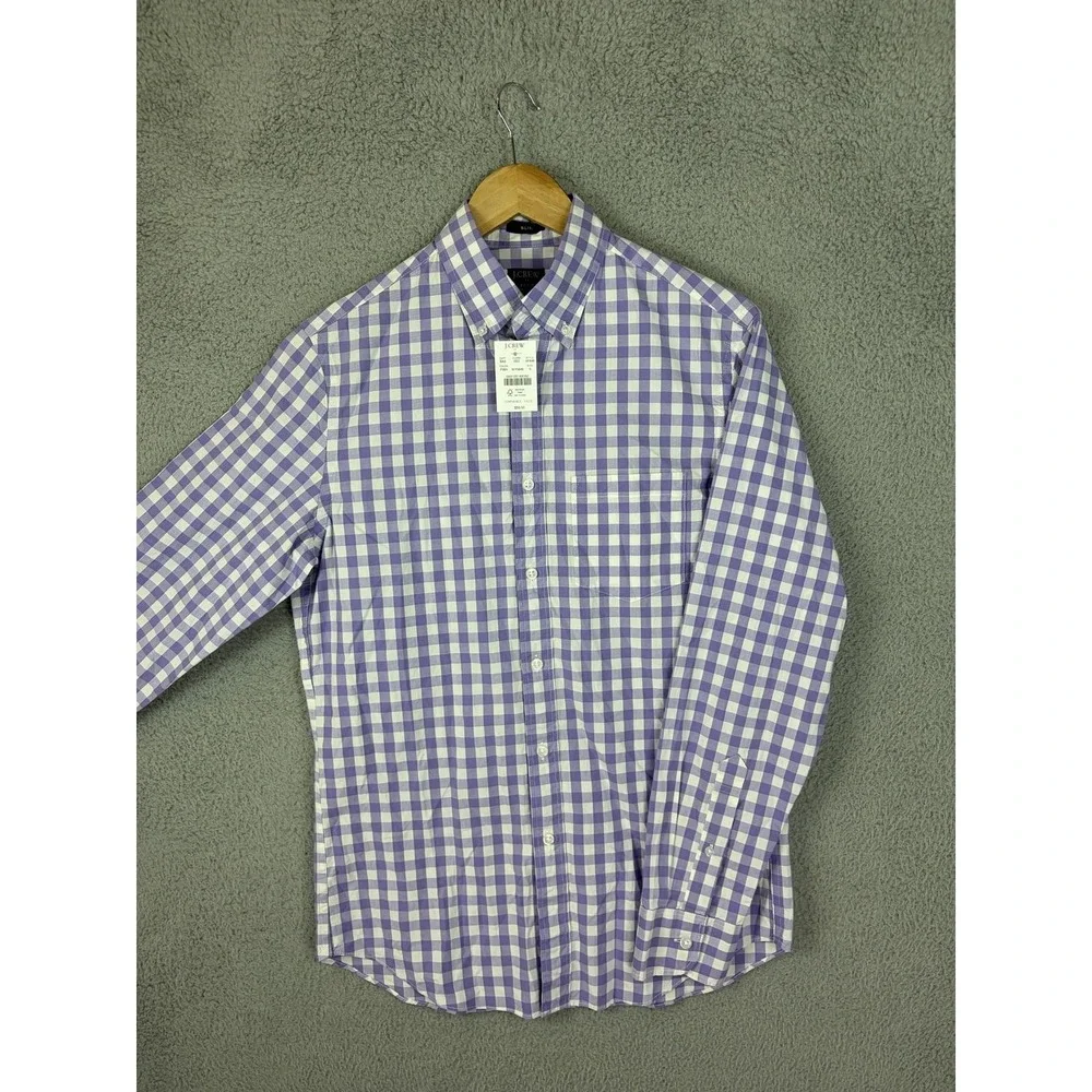 J Crew Mens Small Purple Check Flex Washed Long Sleeve Button Slim Shirt AF846